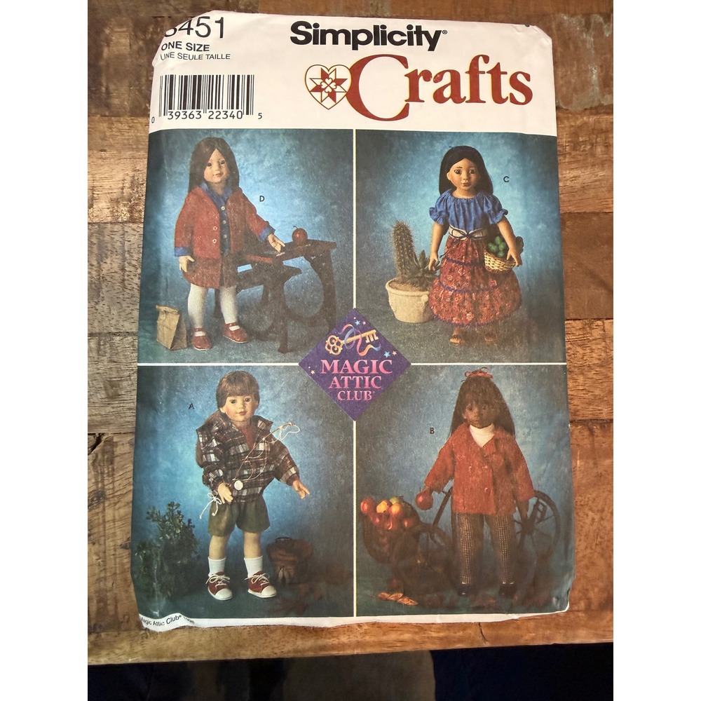 Simplicity 8451 Magic Attic Club 18 Inch Doll Clothes Sewing Pattern One Size